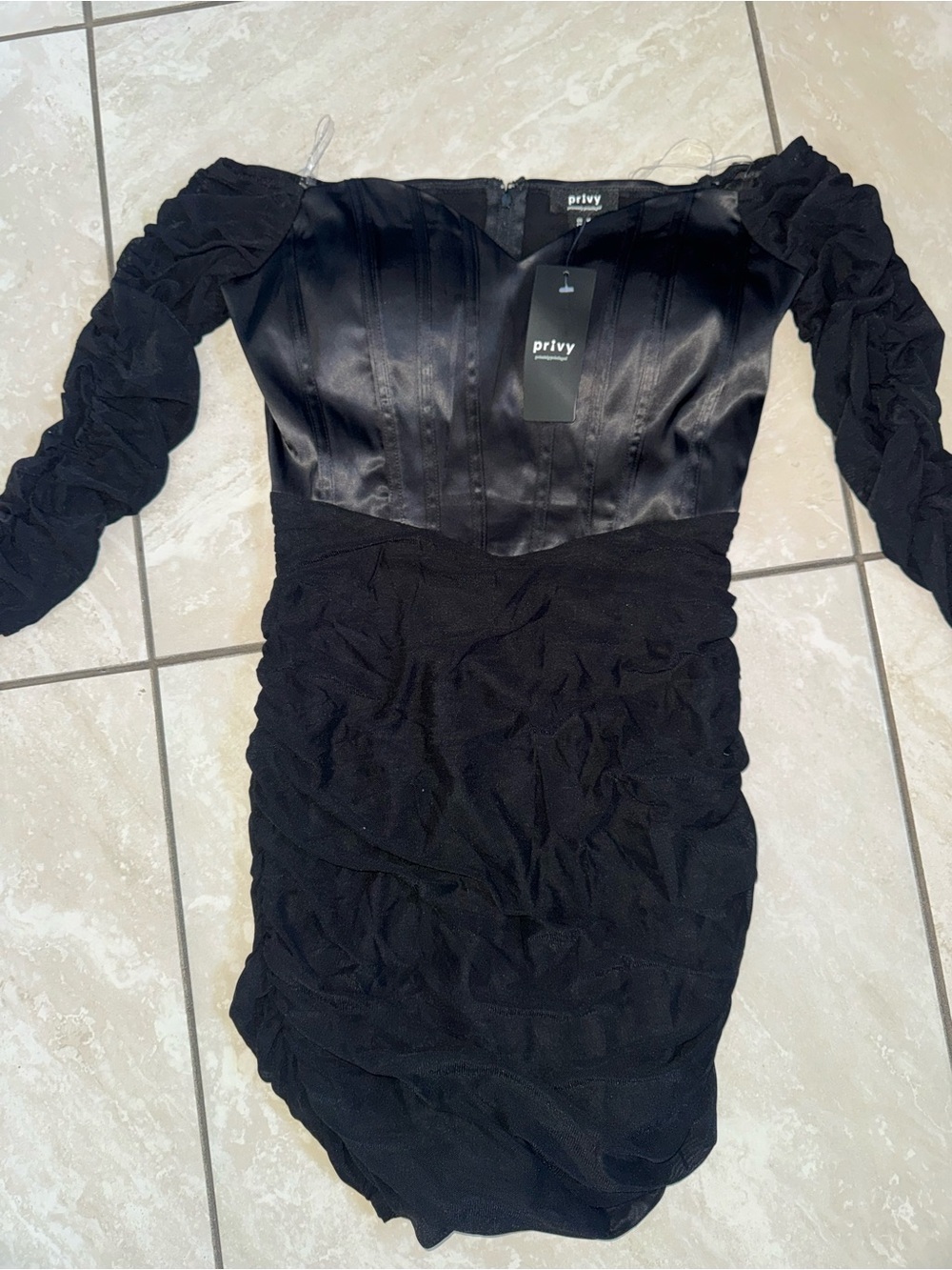 privy Black Off-Shoulder Corset Ruched Mini Dress - Picture 3 of 5